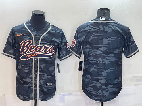 Men's Chicago Bears Blank Gray Camo With Patch Cool Base Stitched Baseball Jersey